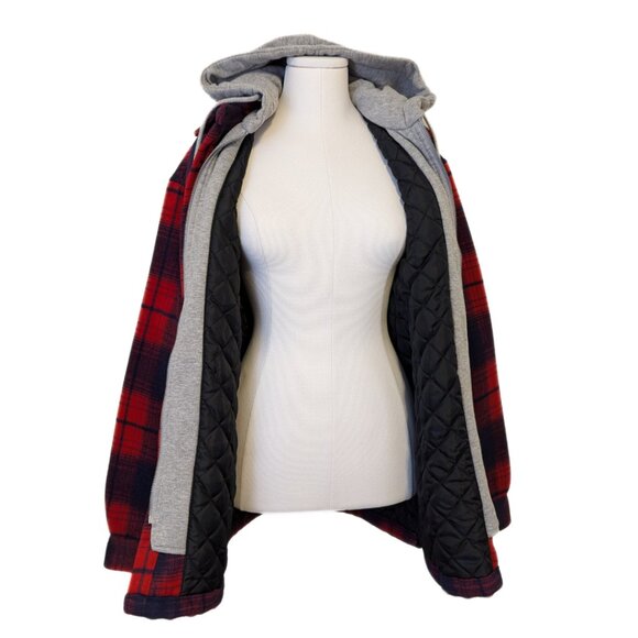 💫HOST PICK💫 Plaid Zara Jacket Hoodie Layered Red Navy Zip Up Size M Men's - Picture 3 of 9